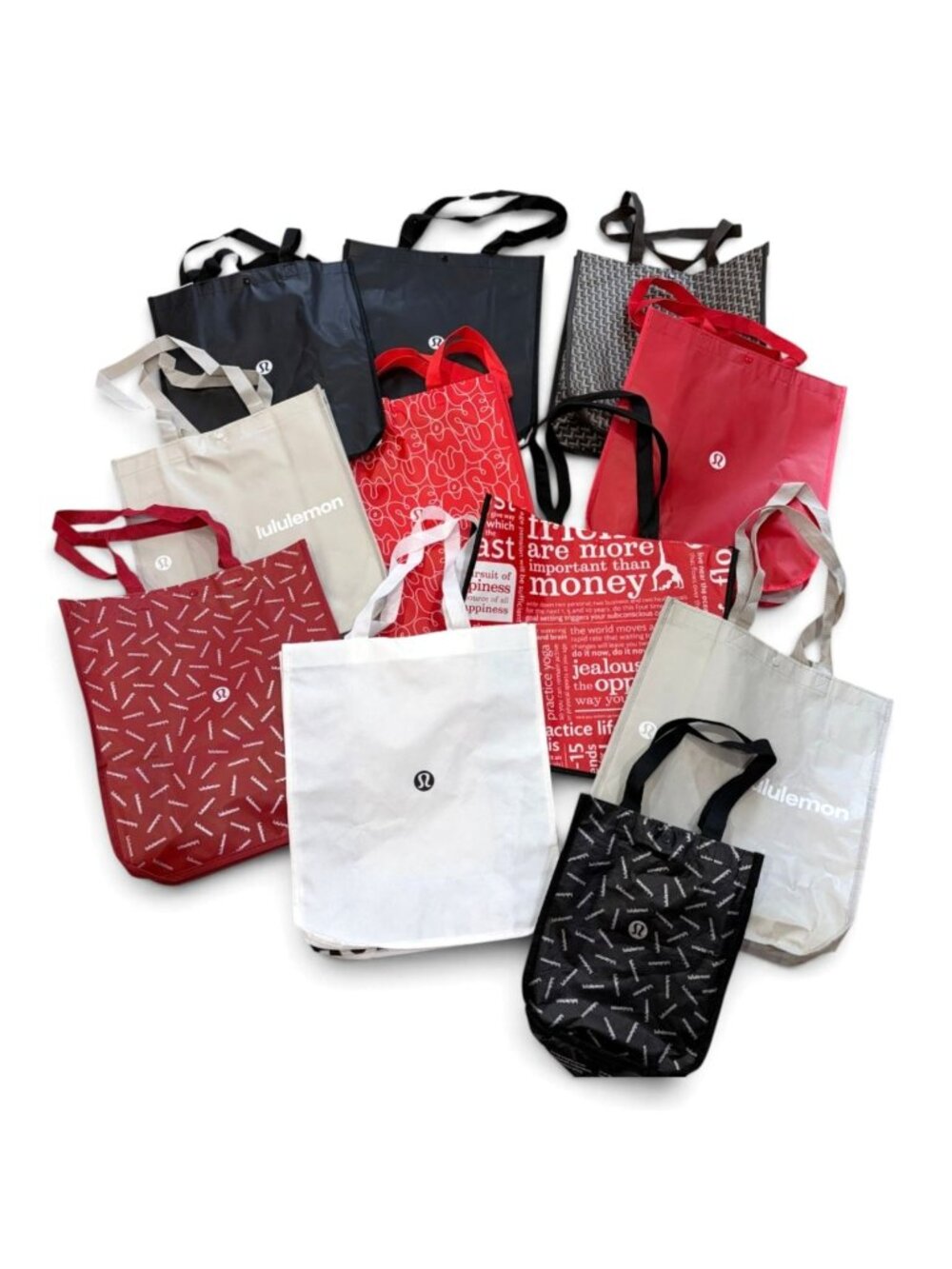 Lululemon Reusable Shopping Tote Bag Lot of 11 Mix Colors Large Gift Bags Red